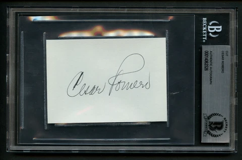 Cesar Romero d1994 signed autograph auto 2.5x3.5 cut Batman The Joker BAS Slab Cover