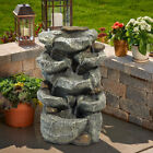 220v/solar Outdoor Garden Water Feature Fountain With Led Light Statue Rock Fall