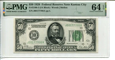 Fr 2100-J 1928 $50 Federal Reserve PMG 64 EPQ CHOICE UNCIRCULATED - Image 1 of 2
