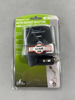 Powerline Auto Socket Splitter 2.4 Amp Usb Power OPEN BOX - Image 1 of 3