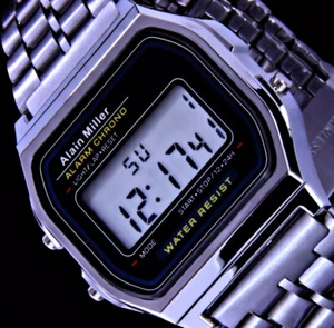 Digital Damen Armband Frauen Uhr Schwarz Silber Farben Gelb / Grünes Licht - Bild 1 von 4