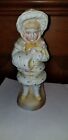 Antique bisque girl with muff and doll figurine figure well colored