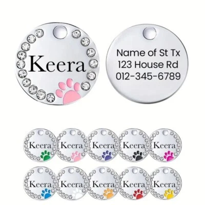 Personalized Diamond Dog Tag, Cat ID | Engraved Stainless Steel - Image 1 of 4