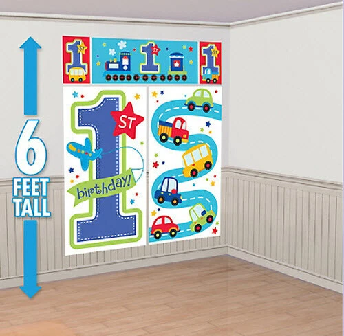 baby Boy 1st Happy Birthday Scene Setter first Party wall decor photo backdrop - Image 1 of 1