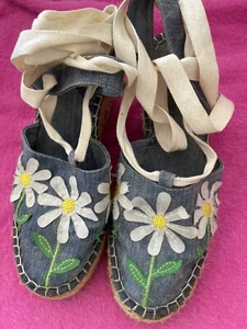 espandrillos espandrilles ras flower power 70er jeans wedges keil stroh schuhe - Bild 1 von 6