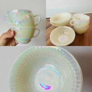 Vintage FEDERAL GLASS MOONGLOW Coffee Dessert Cereal Set Of 9 - Picture 1 of 22