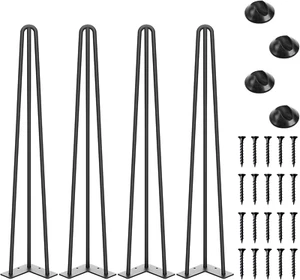 28 Inch Hairpin Table Legs, 3 Steel Rods 1/2 Inch Pipe Diameter, 800Lbs Load Cap - Picture 1 of 7