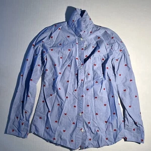 J. Crew Printed Button Up Shirt Blue - Red Hearts Size XS Valentines Day - Picture 1 of 8