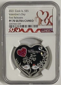 NGC PF70 Cook Islands 2021 Valentine's Day Heart-shaped Silver Coin 20g COA - Picture 1 of 4