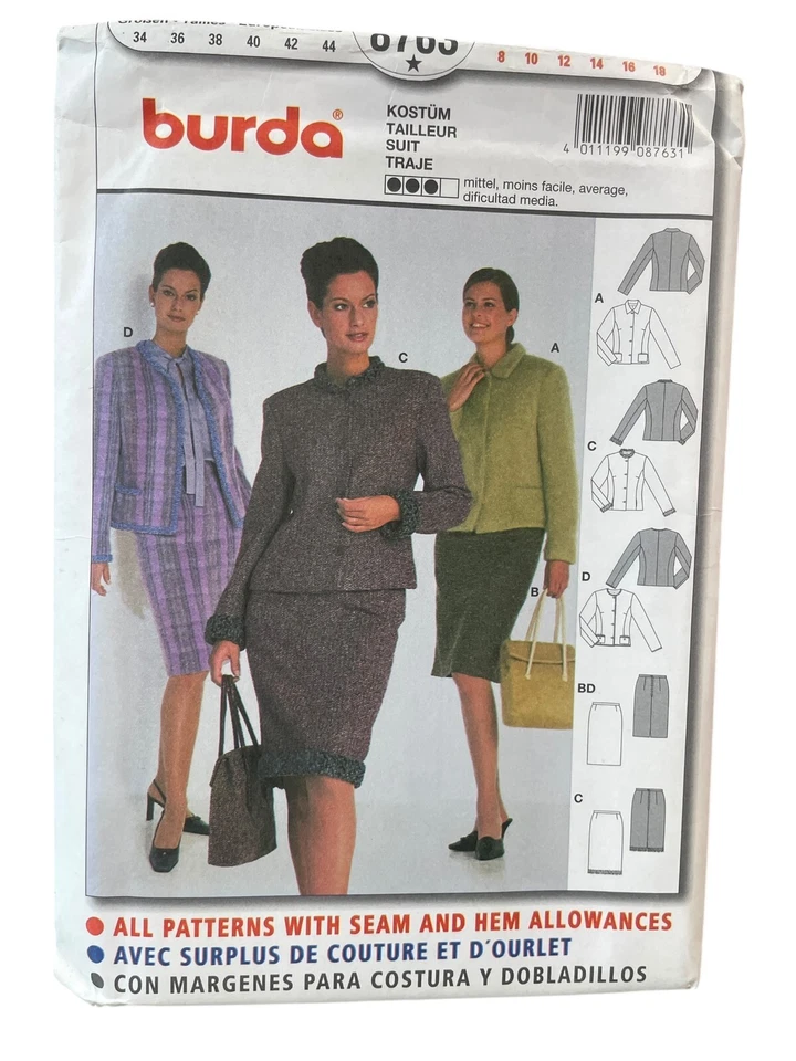 UNCUT FF Sewing Pattern Burda 8763 Suit Jacket Skirt Miss Size 8-18 - Image 1 of 2