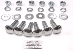 7/16-14 X 1-1/2 Bumper Bolt Sets - Stainless Steel Capped Bolts - Foto 1 di 2
