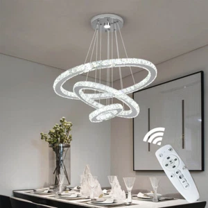 K9 Crystal 3 Ring Chandelier LED Ceiling Lights Pendant Light Dimmable w. Remote - Picture 1 of 20