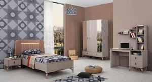 Kindermöbel Mädchen Kinderzimmer Bett Kinderbett Beige Holz Set 4tlg - Bild 1 von 5