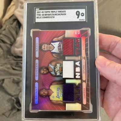 Topps Triple Threads Kobe Bryant Duncan Nash 2007 juego usado parche dorado/18 sgc 9 Foto 1 de 2