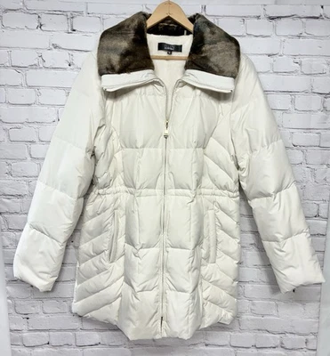 Ellen Tracy Puffer Faux Fur Collar Duck Feather Down Winter Cream White Coat XL - Image 1 of 4