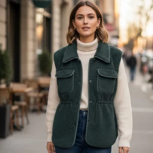 Anthropologie Faux Lammfell Weste grün Utility Cabin Cottage Taschen Damen M - Bild 1 von 9