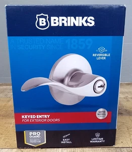 Brinks Keyed Entry Modern Wave Style Lever Doorknob with Pro-Guard, Satin Nickel - Picture 1 of 12