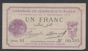 (FR1) Chambre de commerce d'Alger- 1 Franc Série 01- petit numéro - 1914 - lar - Picture 1 of 2