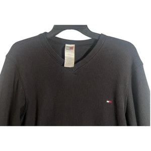 Camisa Tommy Hilfiger Para Hombre Negra Manga Larga Térmica Cuello en V Tejido Gofre Talla L - Imagen 1 de 7
