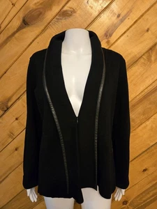 Calvin Klein Damen PL Schwarz Open Front Strick Cardigan Kunstlederbesatz Neu - Bild 1 von 7