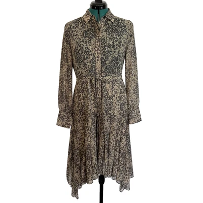 AllSaints Lizzy Patch Shirt Dress Leopard Print Asymmetric Long Sleeve Medium - Image 1 of 4