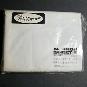 Vintage Lady Pepperell White No Iron Flat Sheet Full Size New - Picture 1 of 8