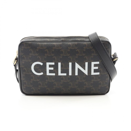 Borsa a tracolla CELINE Triomphe Medium Messenger 194502 tela pelle nero marrone