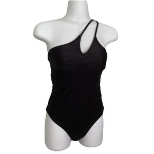 NWT Aerie One Piece Ribbed Knit Swimsuit Black Size XS Women’s One Shoulder - Picture 1 of 8
