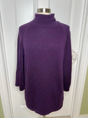Eileen Fisher Turtleneck Petite Merino Wool Sweater Kimono Sleeve  Sz PL Purple - Image 1 of 4