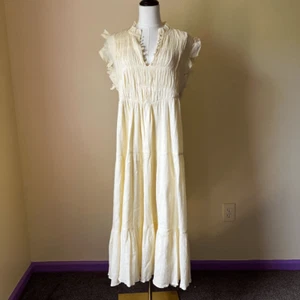Ba&sh Noah Shirred Cotton-Gauze Midi Dress in Pastel Yellow Women’s 10 - Picture 1 of 10