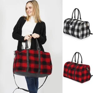 Anthropologie Large Buffalo Check Travel Cross body Shoulder Strap Duffle Bag - Picture 1 of 8