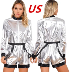 Women Shiny Metallic Astronaut Cosplay Costume Halloween Fancy Dress AU - Picture 1 of 16