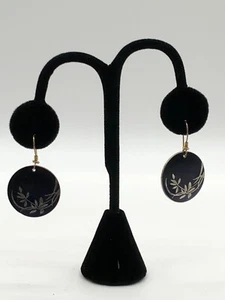 Vintage Laurel Burch Flower Earrings - Dangle Purple Enamel Pierced - Picture 1 of 8