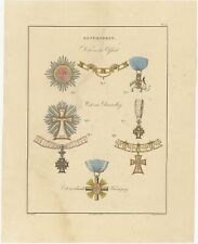 Pl. 6 Antique Print of various Medals of Denmark by Rochemont (1843)