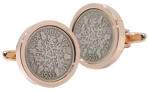 1931 Monedas de Seis Peniques Placa de Oro Rosa Set Hombres 87 Años Regalo - GEMELOS DIRECTOS - Imagen 1 de 8