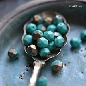 25 Matte Turquoise, Apollo Finish, Fire-Polish, Premium Czech Glass Beads - Picture 1 of 9