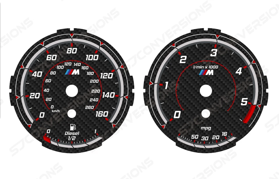 BMW E90 E91 E92 E93 Diesel Version 3 M Sport Custom Carbon Dial Cards Gauges - Bild 1 von 1