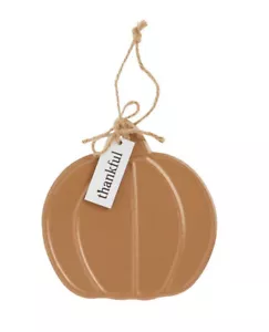 Pumpkin Sign Metal with Thankful Word Tag Autumn Fall Harvest Hang 4.5”x5” NEW - Picture 1 of 6