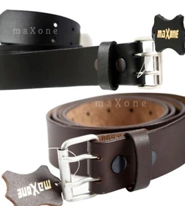 LEATHER BELT MEN'S DOUBLE HOLE (100% GENUINE) BLACK/BROWN 30'' to 64'' BY MAXONE - Picture 1 of 25