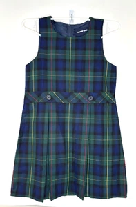 Lands' End Girls 10 School Uniform Top of Knee Jumper Dress Hunter Navy Plaid - Picture 1 of 4