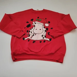 Vintage Holiday Christmas Cow Red Crew Neck Sweatshirt Size XL 1992 Made in USA - Bild 1 von 8