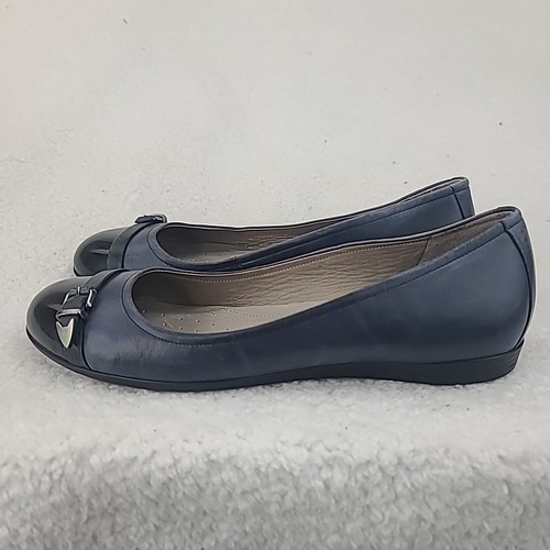 Scarpe ECCO donna US 11 EU 42 blu pelle slip on ballerine fibbia accento comfort