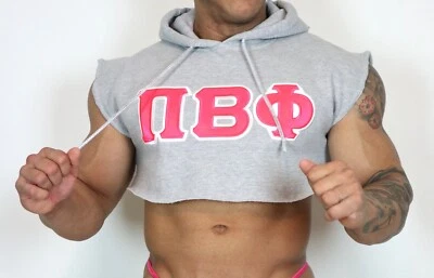 GRAY/PINK SLEEVELESS CROP CUT-OFF SWEATSHIRT MEN'S M - Image 1 of 3