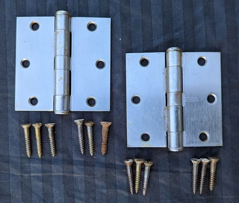 4 available Pair 3.5"x3.5" Vintage Old Stanley Steel Satin Nickel Door Hinges Cover