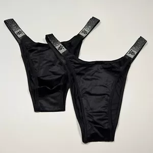 Victoria Secret XL Scattered Shine Strap Brazilian PANTIES Black Bling Lot of 2 - Picture 1 of 7