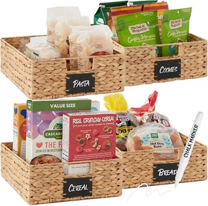 Set of 4 16x12in Large Water Hyacinth Pantry Baskets Woven Kitchen Organizers - Picture 1 of 7