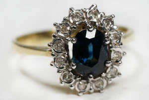 klassischer Vintage Saphir Cocktail Ring mit Diamanten aus 585 Gold Gr. 53 - Bild 1 von 7