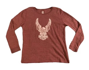 Vintage Style Harley Davidson Print Maroon Ladies Thermal Long John Shirt XL - Picture 1 of 2