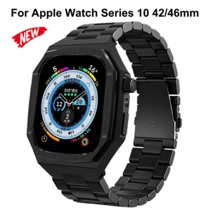 Stainless Steel Band + Case For Apple Watch Series 10 42mm 10 46mm Metal Mod Kit - Picture 1 of 12