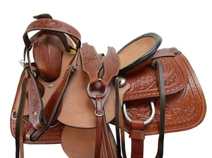 COWBOY RANCH ROPING WESTERN HORSE SADDLE 15 16 17 PLEASURE TOOLED LEATHER TACK - Picture 1 of 10